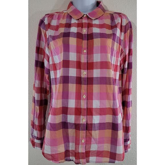 Isabella Sinclair Anthropologie Pink Purple Plaid Button Up Top S Waffle Knit - Picture 1 of 6